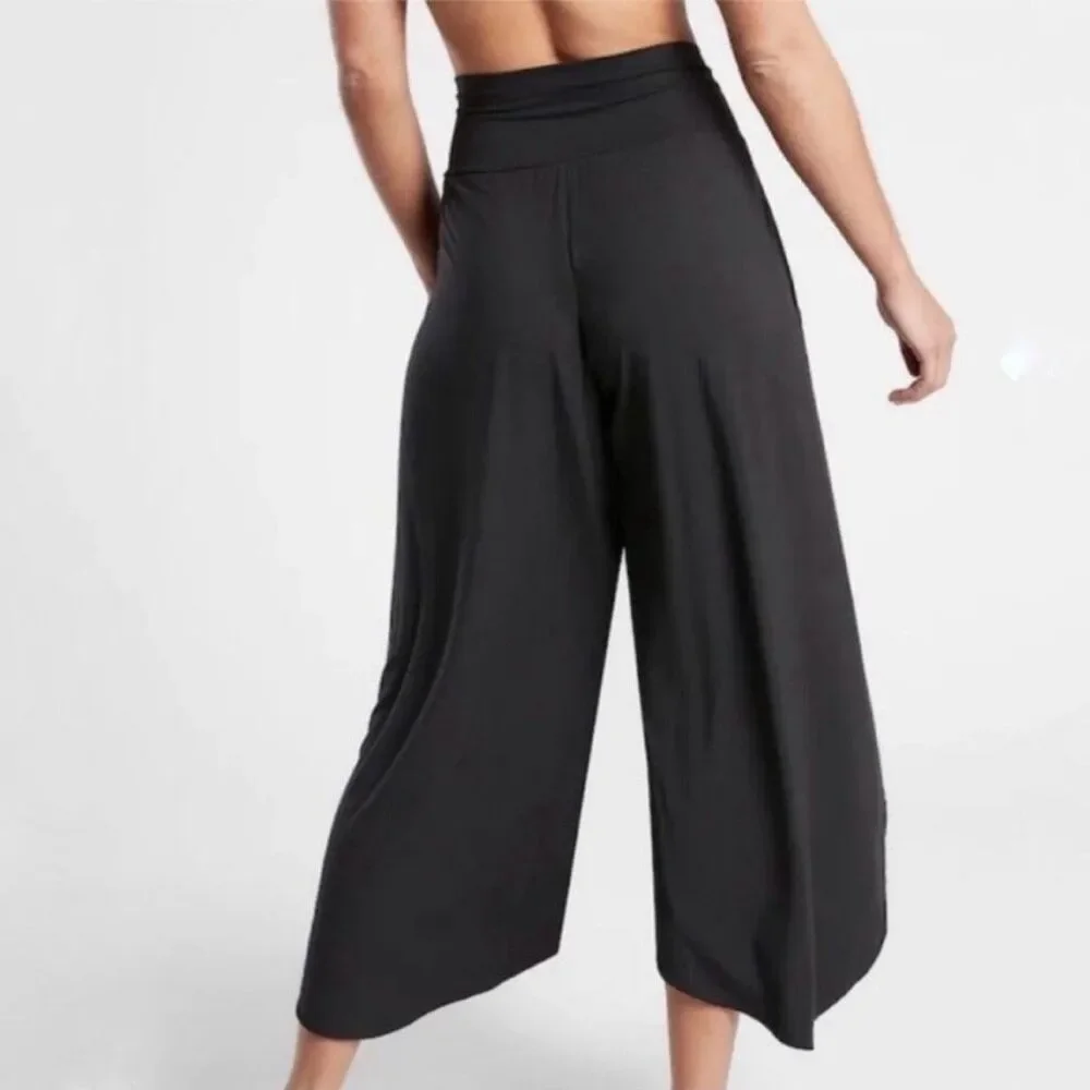 Athleta Release Pant Black‎ XL Modal Wrap Front Split Leg Yoga Lounge Pants